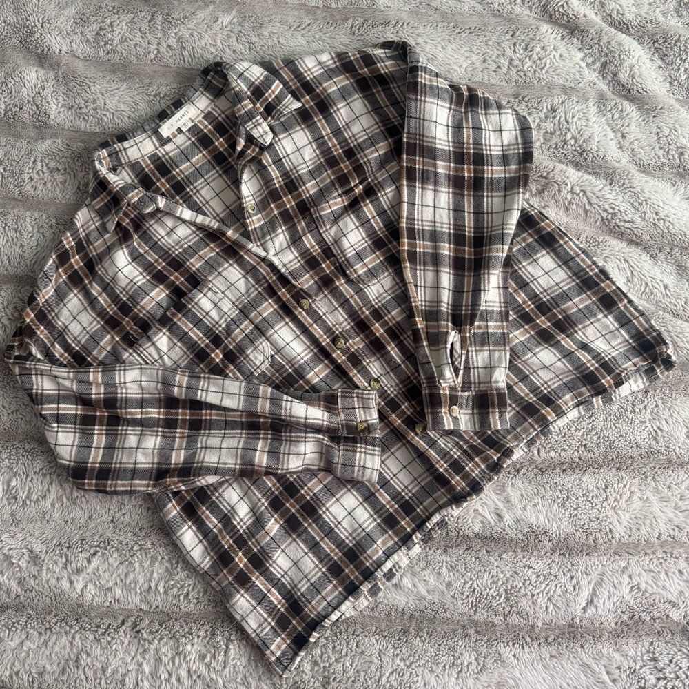 Brown and White flannel top